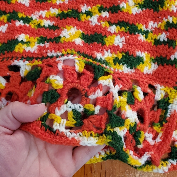 Handmade Cardigan Acrylic Yarn Red Yellow Green White Crochet Approx Size Large - Picture 3 of 8